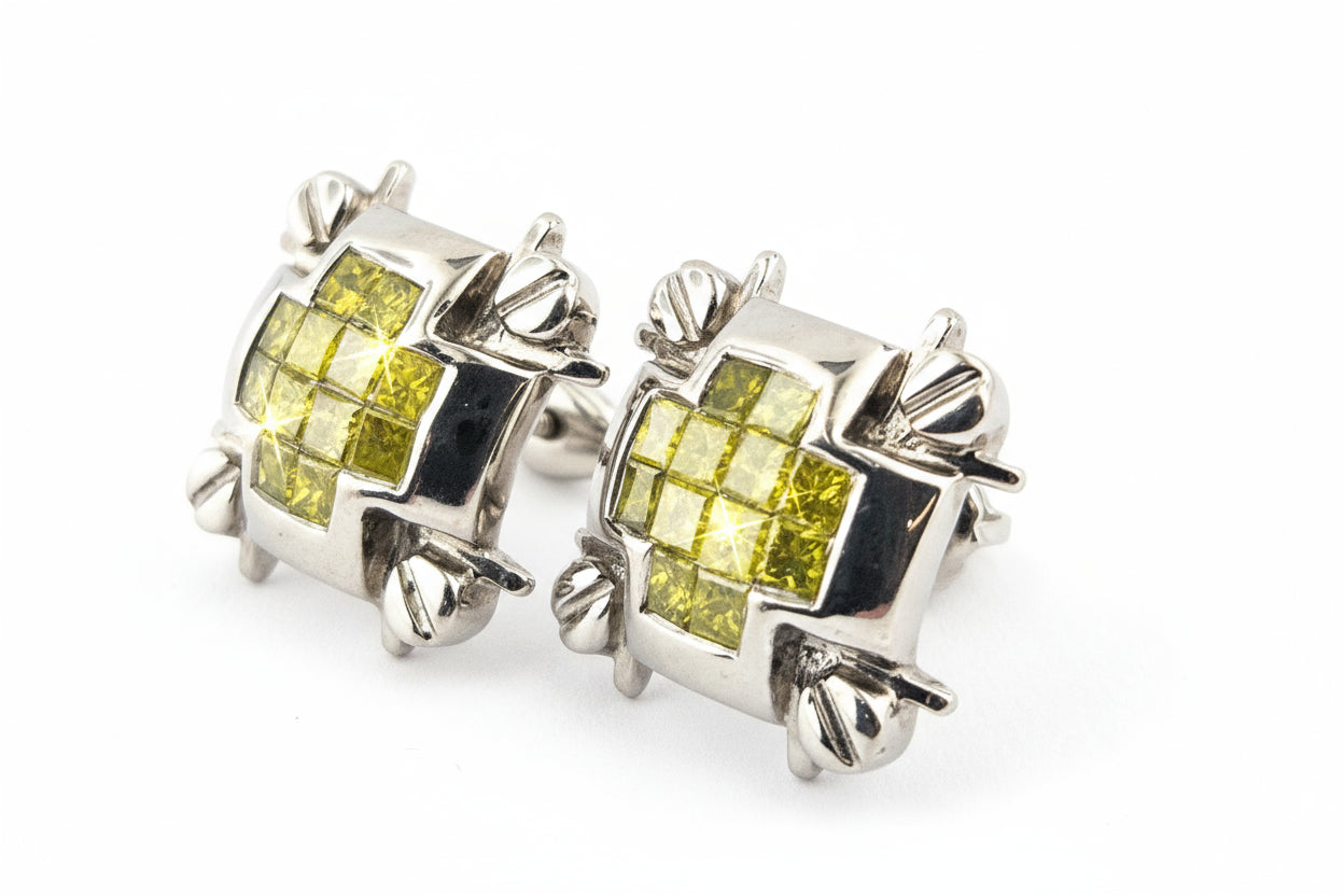 14k White Gold Yellow Diamond Screw Back Earrings 1.20 ctw