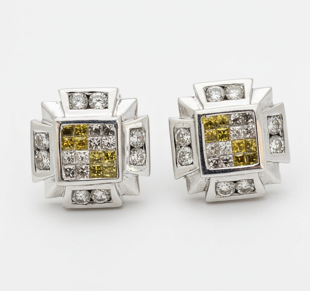 14kwg Yellow / White  Diamonds Earrings 1.82 ctw 5.6 dwt