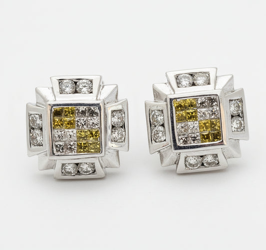 14kwg Yellow / White  Diamonds Earrings 1.82 ctw 5.6 dwt