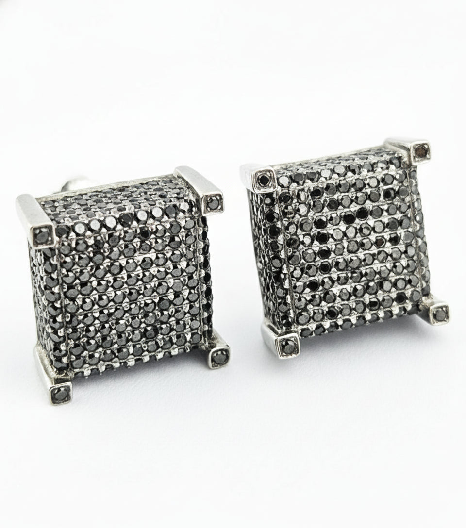 10k White Gold Black Diamonds screw back Earrings 1.75 ctw 3.6 dwt