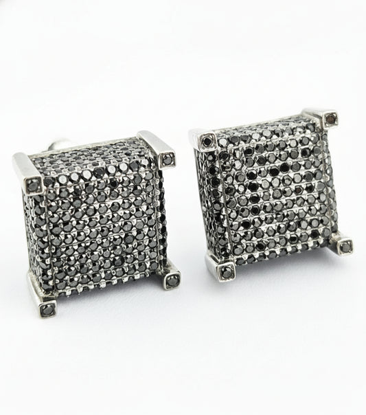 10k White Gold Black Diamonds screw back Earrings 1.75 ctw 3.6 dwt