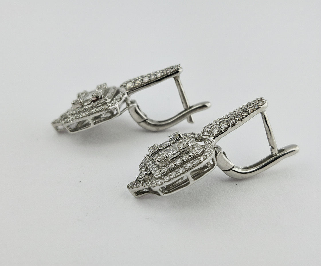 18K/Y GOLD D0.48CT G-VS-SI EM 1.55CT SAV EAR 2.2DWT NATURAL DIAMOND EARRINGS