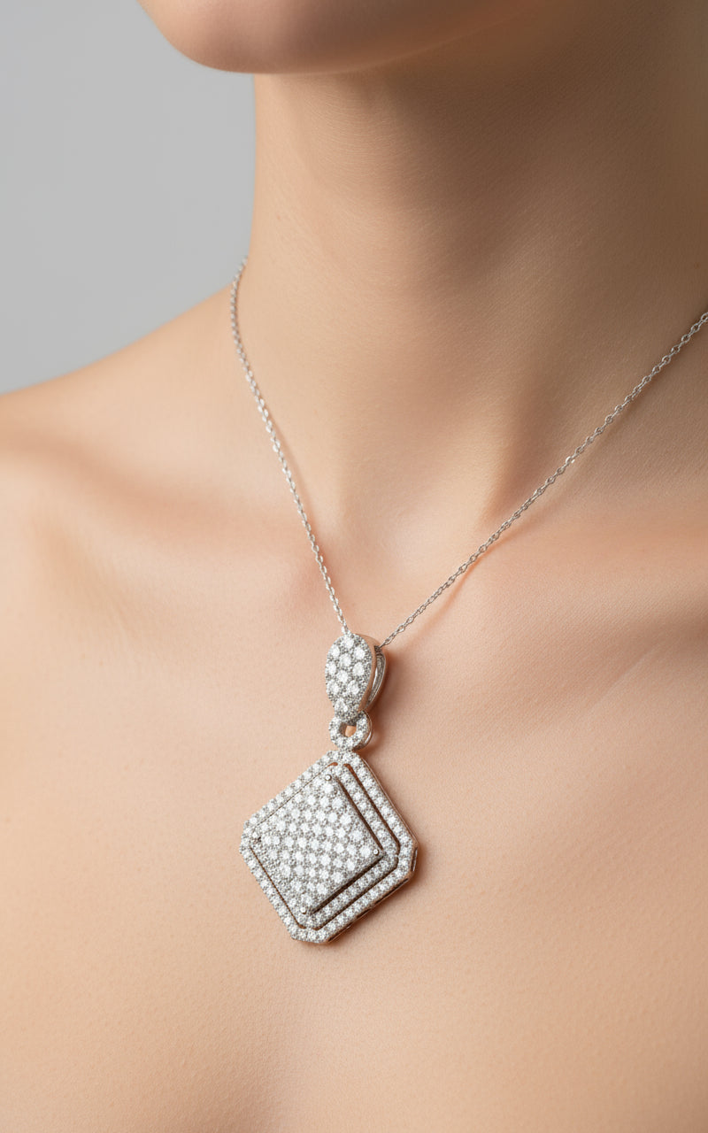 18K/W GOLD NATURAL DIA 2.15CT 3.4DWT SAV DOUBLE FRAME SQUARE PEND