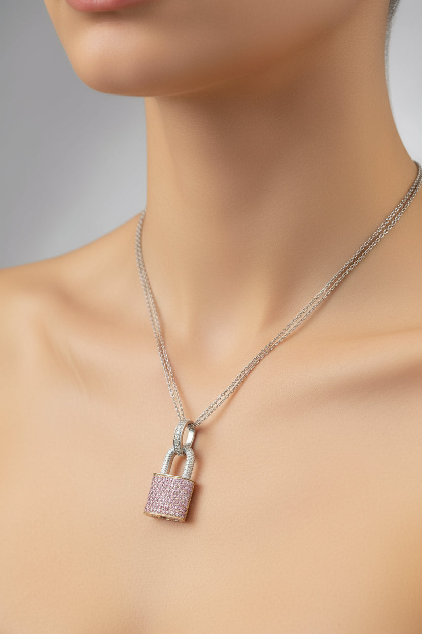 18K/W GOLD PEND APX.50CT PINK/SAPH PENDANT RJA 3.9DWT
