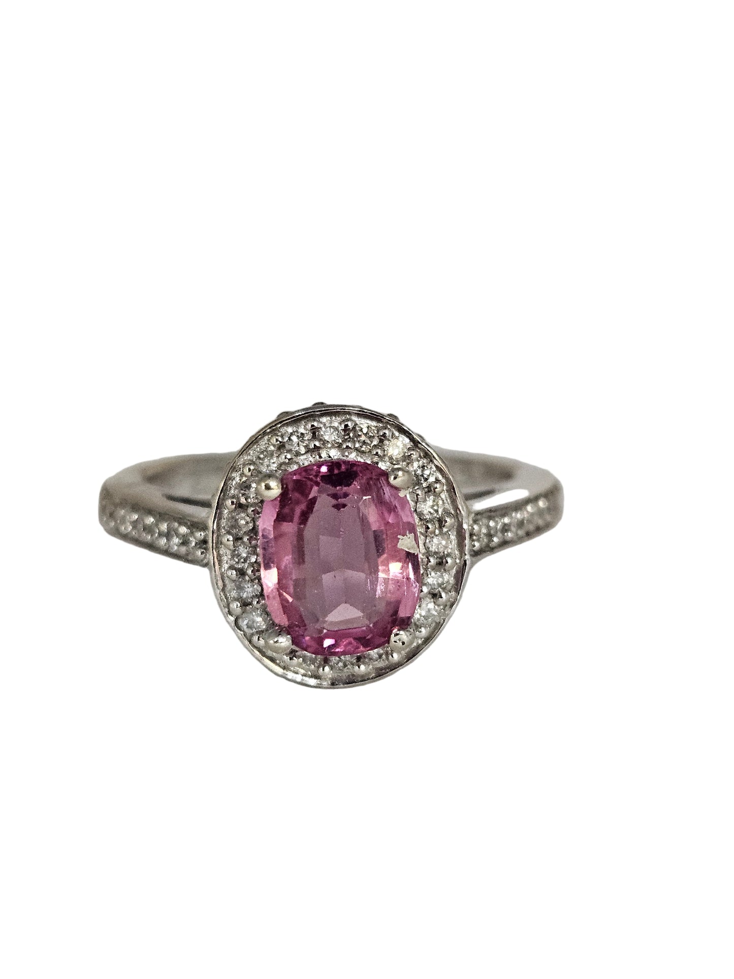 14k White Gold Lab Created Pink Sapphire Ladies Ring 0.39 ct 2.9 dwt