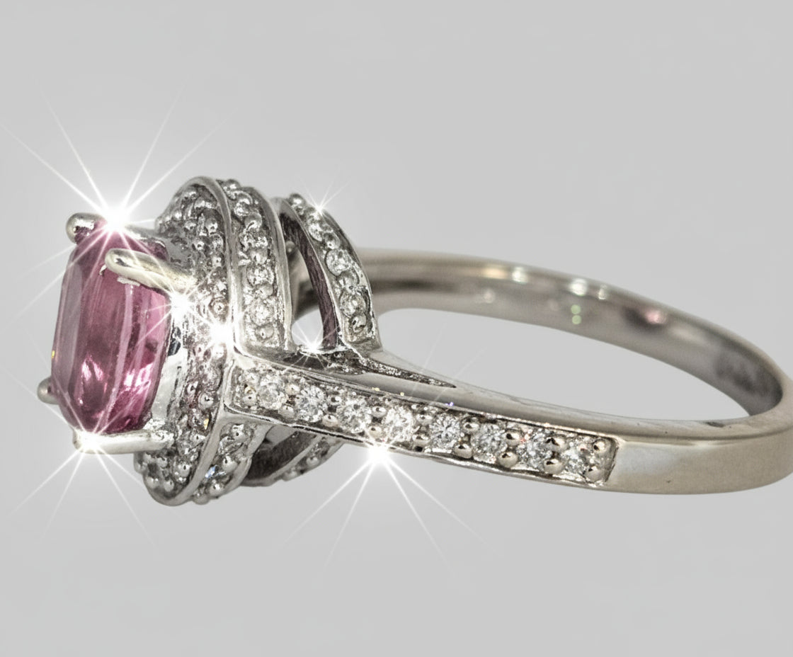 14k White Gold Lab Created Pink Sapphire Ladies Ring 0.39 ct 2.9 dwt
