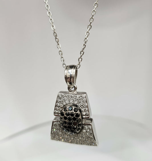 14k White Gold Black / White Diamonds 1.25 ctw 3.8 dwt with 14k wg cable chain