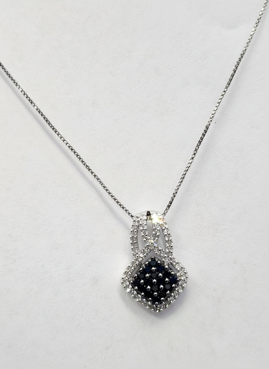 Sterling Silver white/black diamonds approx. .40ctw pendant with silver box chain