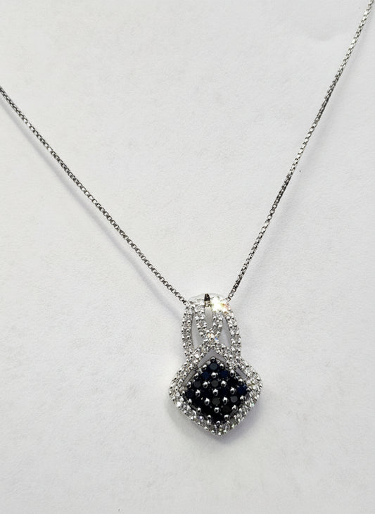 Sterling Silver white/black diamonds approx. .40ctw pendant with silver box chain
