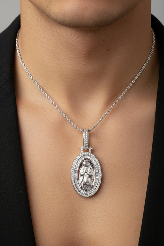 Sterling Silver Guadalupe Pendant with Silver rope chain