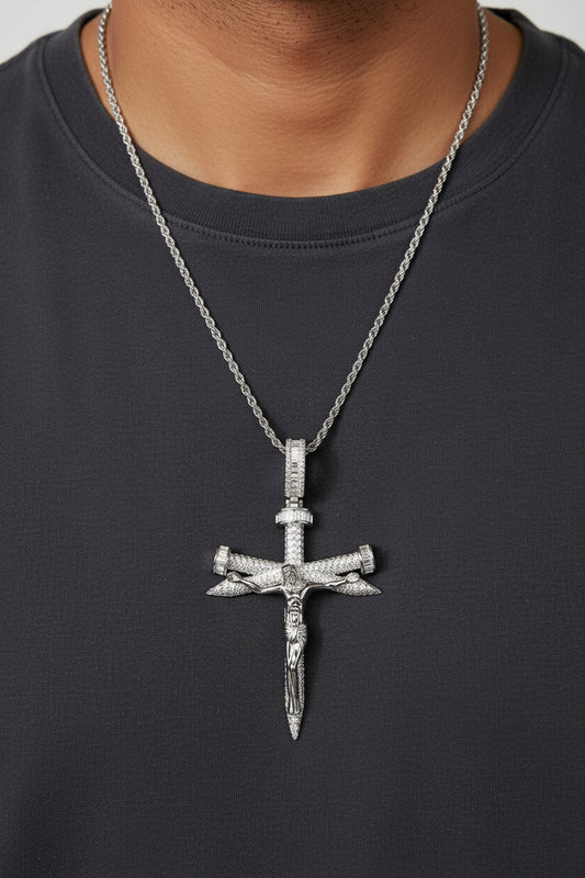 Sterling Silver and CZ Crucifix pendant with 24 inches rope chain