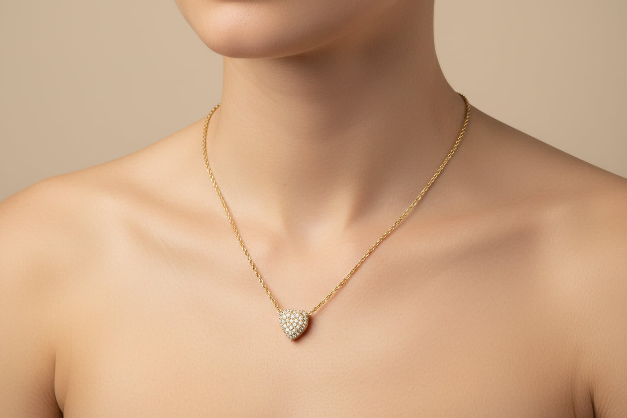 14K YELLOW GOLD DIAMOND HEART NECKLACE APX 0.50 CTW 2.9 DWT