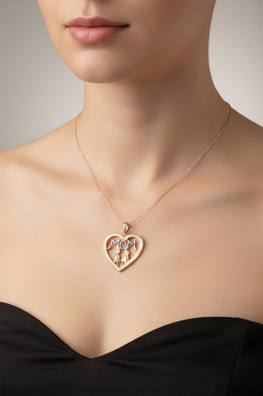 14k White/Yellow Gold Mom Heart Pendant 1.0 dwt