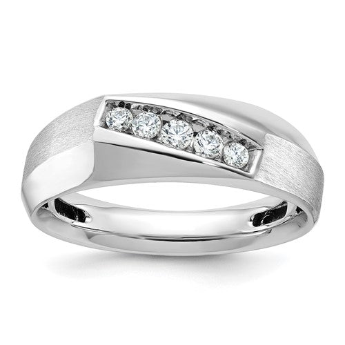 14k White Gold Men's Polished and Satin 5-Stone 1/4 Carat AA Quality Diamond Ring