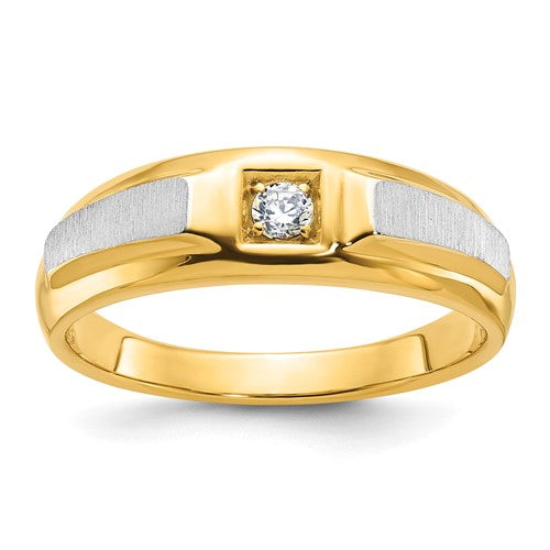 14k Two-tone Men's Polished and Satin 1/10 carat Diamond Complete Ring
