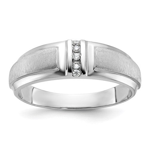 14k White Gold Men's Polished and Satin 3-Stone 1/20 Carat AA Quality Diamond Ring