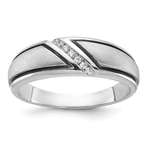 14k White Gold with Black Rhodium Men's Polished and Satin 1/15 Carat AA Quality Diamond Ring