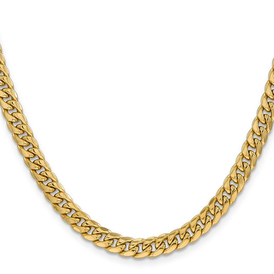 14K 28 inch 6mm Semi-Solid Miami Cuban with Lobster Clasp Chain