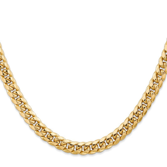14K 28 inch 6.75mm Semi-Solid Miami Cuban with Lobster Clasp Chain