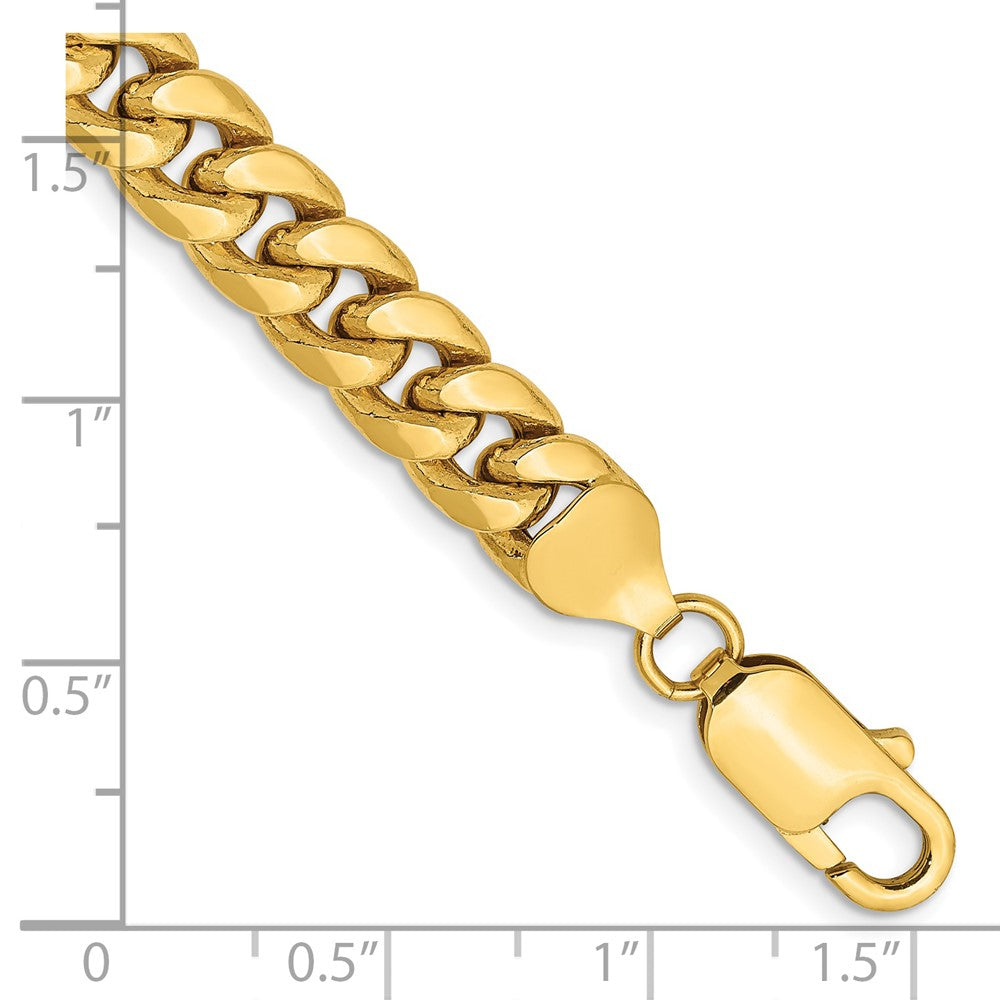 14K 9 inch 7.3mm Semi-Solid Miami Cuban with Lobster Clasp Bracelet