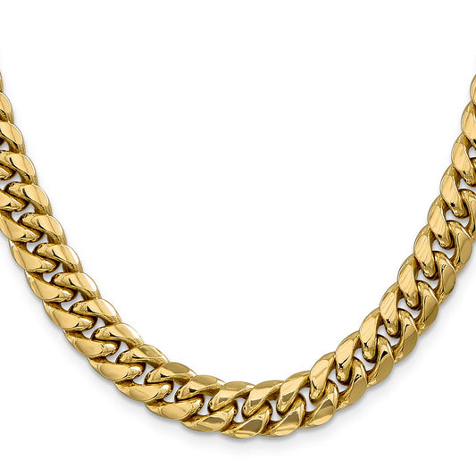 14K 30 inch 9.3mm Semi-Solid Miami Cuban with Lobster Clasp Chain