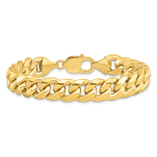 14K 9 inch 11mm Semi-Solid Miami Cuban with Lobster Clasp Bracelet