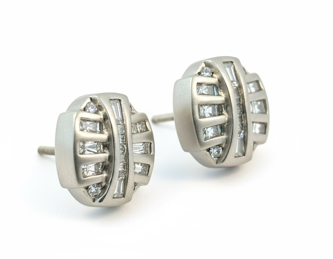 14k White Gold Diamond Baguette Earrings .57 ct