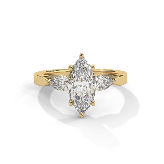 14k Yellow Gold 1.5 carat Lab Created Marquise F VS1 Engagement ring with Pear Shape Side Diamonds