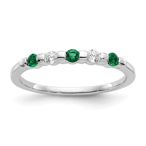 14k White Gold 1/10 carat Diamond and Emerald Complete Band