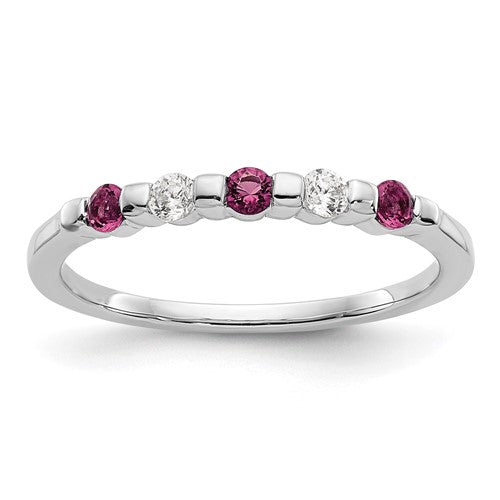 14k White Gold 1/10 carat Diamond and Ruby Complete Band