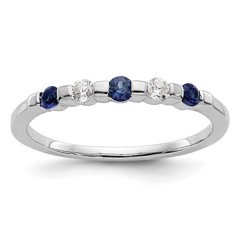 14k White Gold 1/10 carat Diamond and Blue Sapphire Complete Band