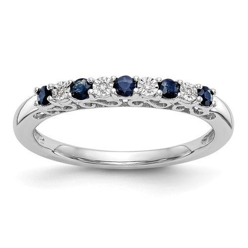 14k White Gold .01 carat Diamond and Blue Sapphire Complete Band
