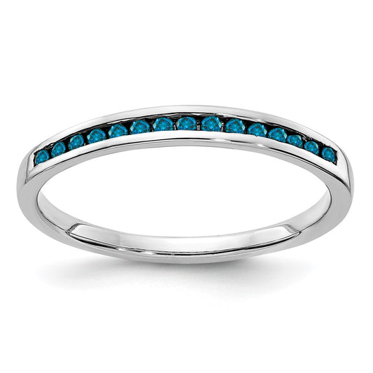 14k White Gold Blue Diamond Channel Band
