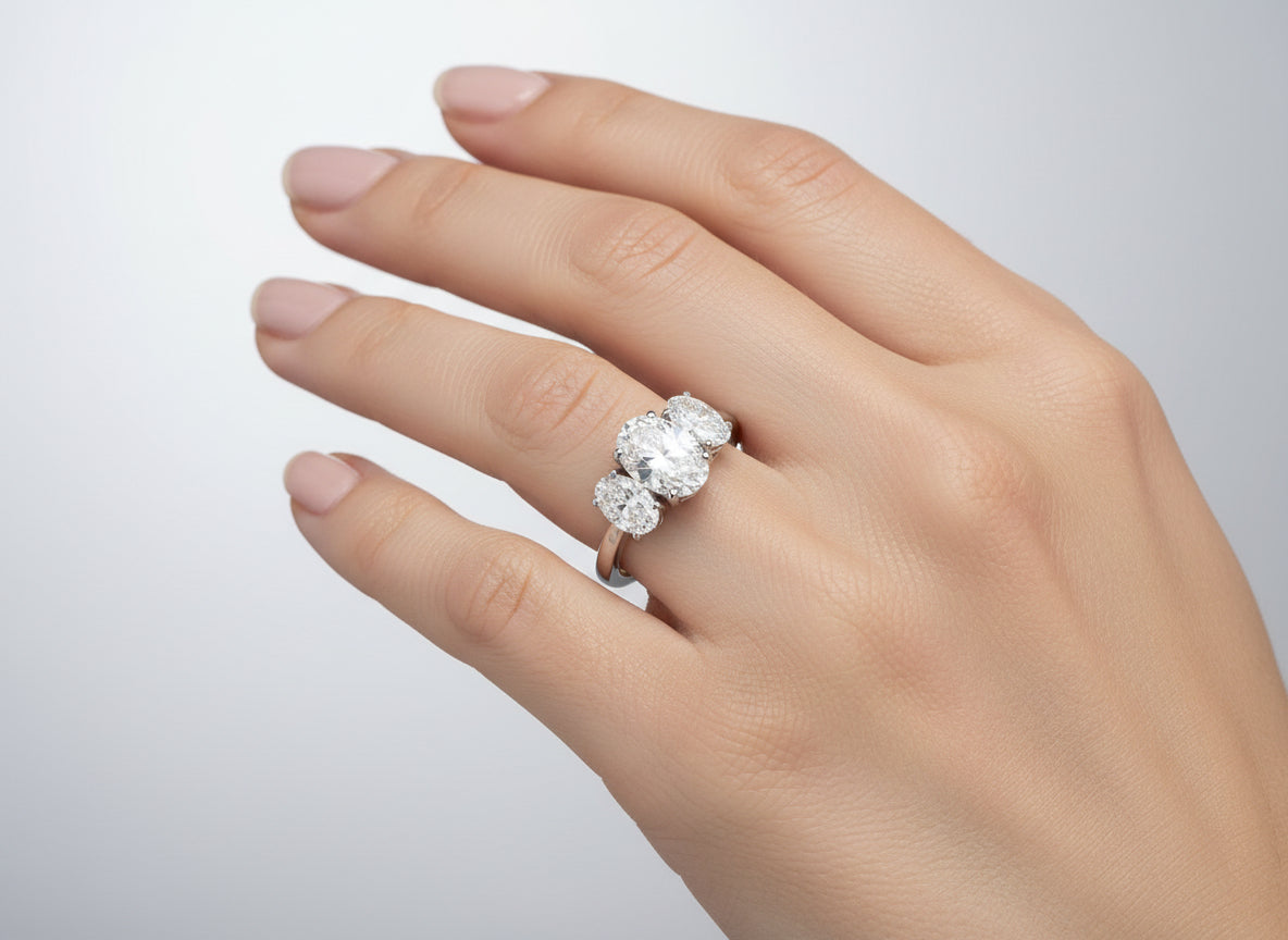 14K/W GOLD ENG RING LAB GROWN OVAL3.00CT