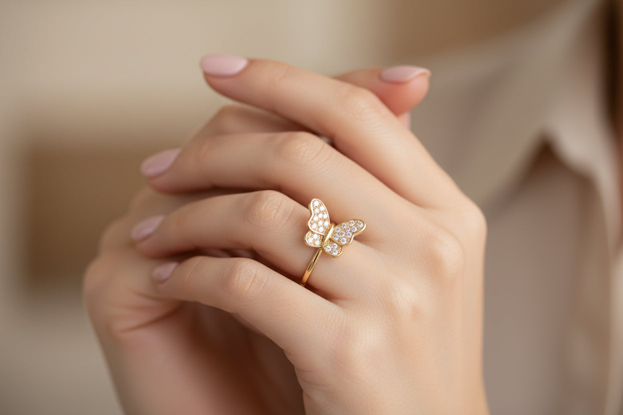 14K YELLOW GOLD DIAMOND 0.13 CTW BUTTERFLY RING