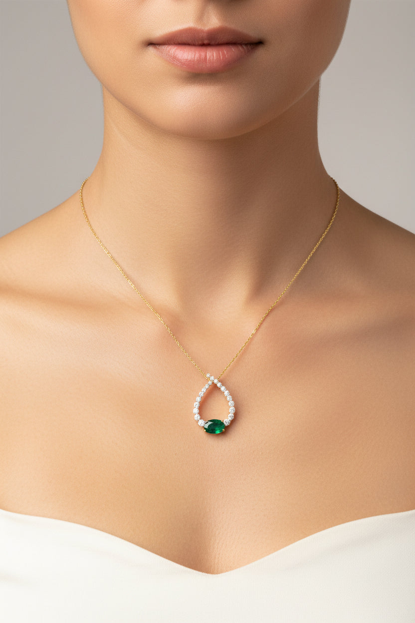 14K YELLOW GOLD DIAMOND 0.10 CTW EMERALD .26 CTW PENDANT