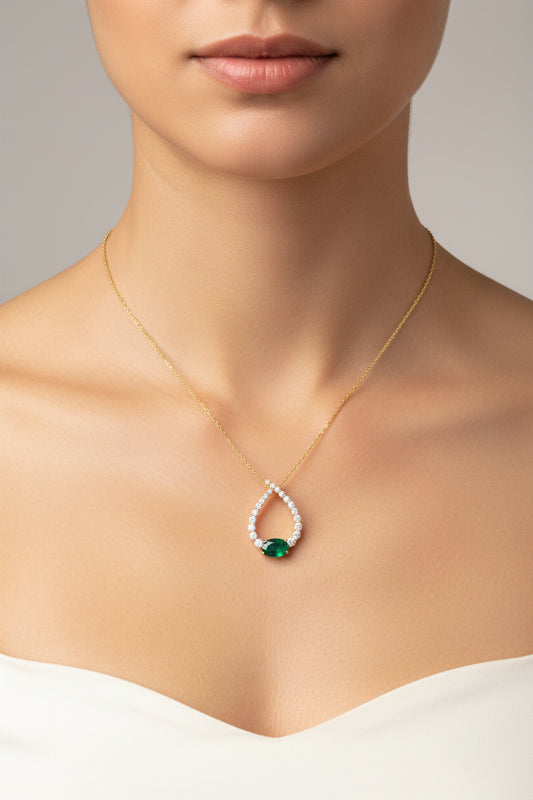 14K YELLOW GOLD DIAMOND 0.10 CTW EMERALD .26 CTW PENDANT