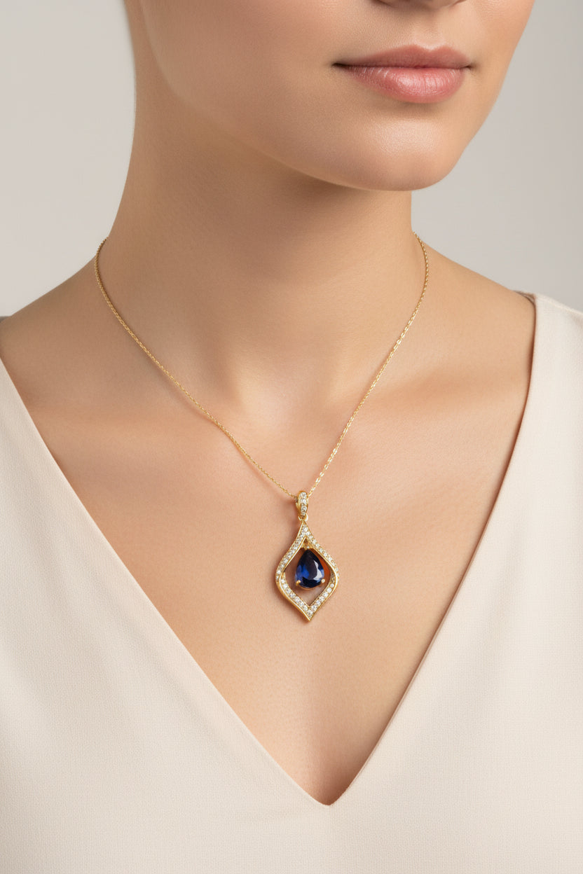 14k YELLOW = GOLD DIAMOND .17 CTW SAPPHIRE 0.90 CTW PENDANT