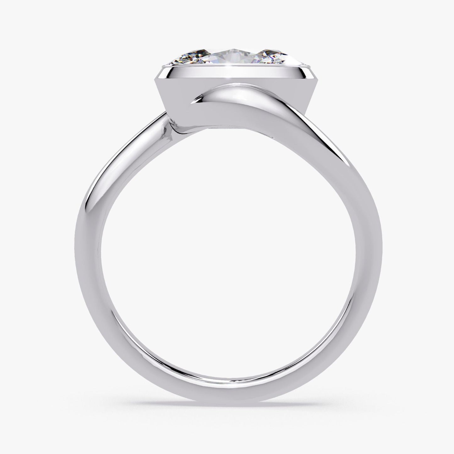 14k White Gold 2 ctw F VVS2 Lab Created Oval Engagement Ring with Bezel Setting