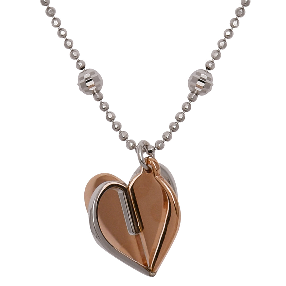 Ladies Italian Sterling Silver Rhodium  Plated 34 " Necklace with 3d Heart Pendant