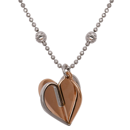 Ladies Italian Sterling Silver Rhodium  Plated 34 " Necklace with 3d Heart Pendant