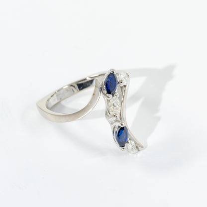 18k White Gold Diamond Sapphire Ladies Ring