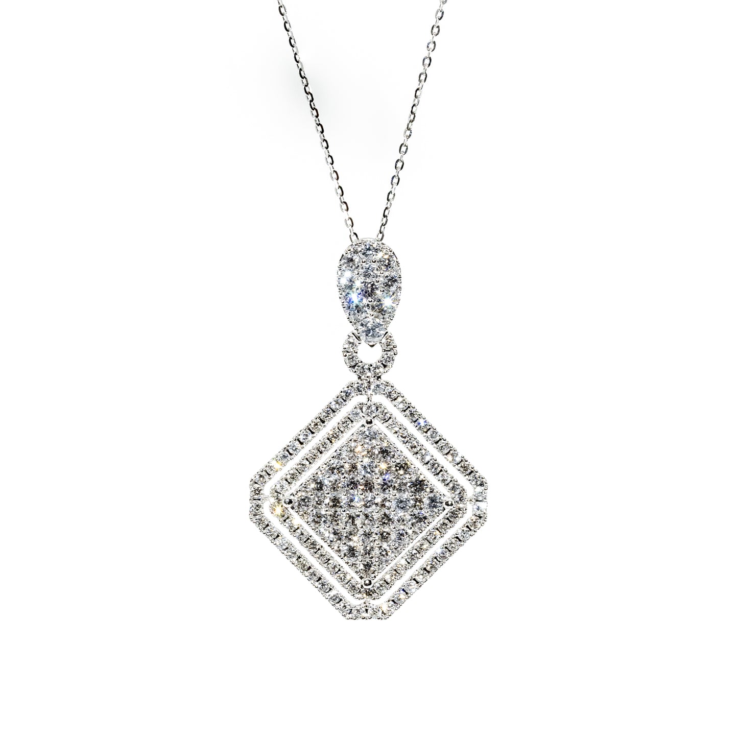 18kt White Gold Diamond Necklace with Double Frame Pendant