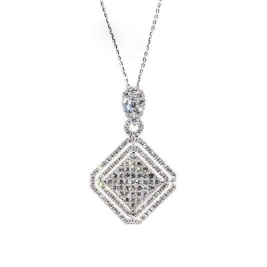 18kt White Gold Diamond Necklace with Double Frame Pendant