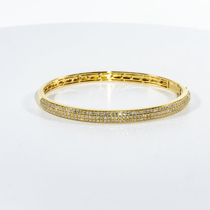 18kt Yellow Gold Diamond Bangle, 3 rows of diamonds