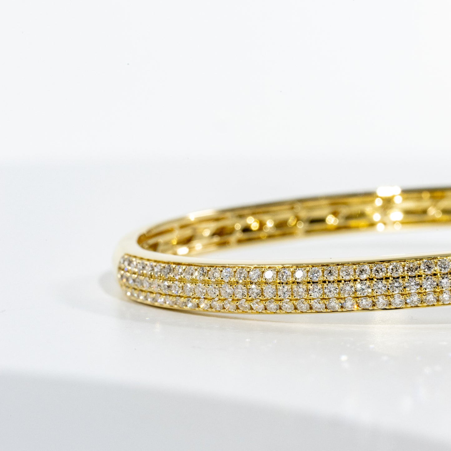 18kt Yellow Gold Diamond Bangle, 3 rows of diamonds