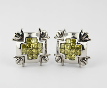 14k White Gold Yellow Diamond Screw Back Earrings 1.20 ctw