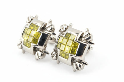 14k White Gold Yellow Diamond Screw Back Earrings 1.20 ctw