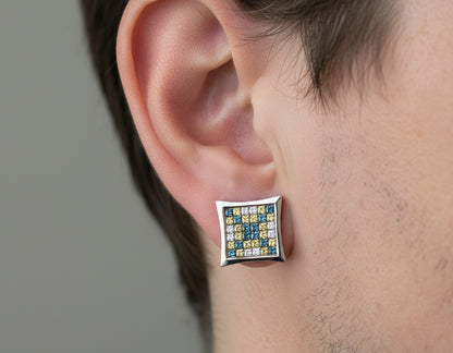 14k White Gold  / Yellow Gold Blue, White, Yellow Diamonds 1.00ctw Earrings  2.6 dwt