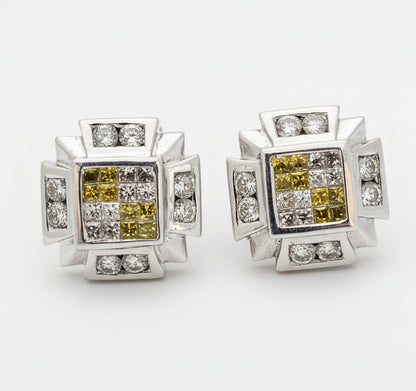 14kwg Yellow / White  Diamonds Earrings 1.82 ctw 5.6 dwt